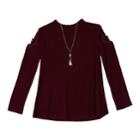 Girls 7-16 Iz Amy Byer Lace Trim Cold Shoulder Top With Necklace, Size: Small, Med Purple