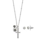Cross Charm Necklace & Stud Earring Set, Women's, Grey