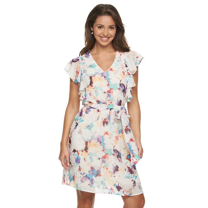 Petite Chaya Floral Flutter Blouson Dress, Women's, Size: 6 Petite, White Oth