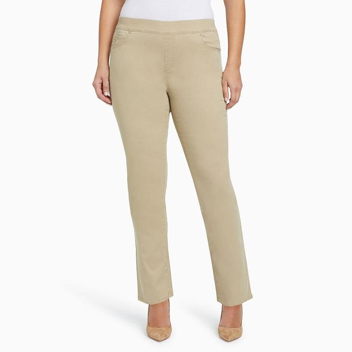 Plus Size Gloria Vanderbilt Avery High-rise Pull-on Jeans, Women's, Size: 20w T/l, Beig/green (beig/khaki)