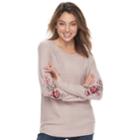 Juniors' Cloud Chaser Scoopneck Embroidered-sleeve Sweater, Teens, Size: Xl, Pink