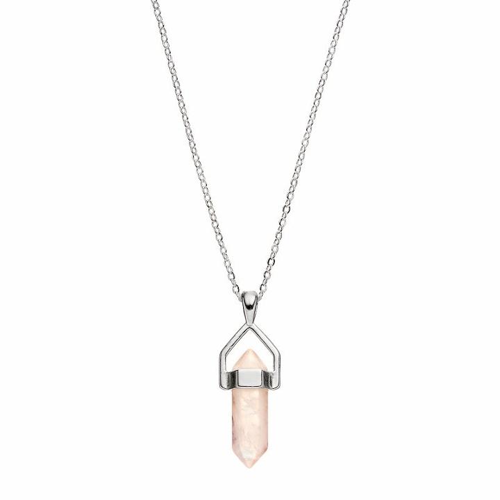 Healing Stone Silver Plated Vertical Rose Quartz Crystal Pendant Necklace, Women's, Size: 18, Pink