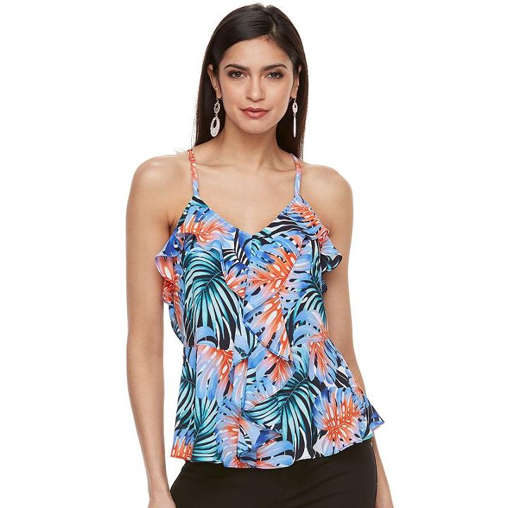Petite Jennifer Lopez Print Ruffled Chiffon Tank Top, Women's, Size: M Petite, Med Blue