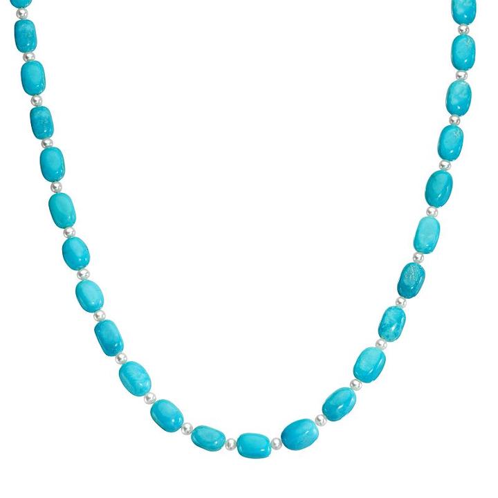 Sterling Silver Turquoise Bead & Freshwater Cultured Pearl Necklace, Women's, Size: 18, Blue
