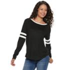 Juniors' So&reg; Long Sleeve Varsity Tee, Teens, Size: Large, Black