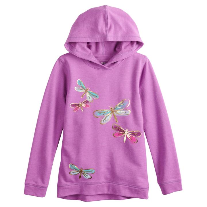 Girls 4-12 Sonoma Goods For Life&reg; Sequined Graphic French Terry Hoodie, Size: 10, Drk Purple