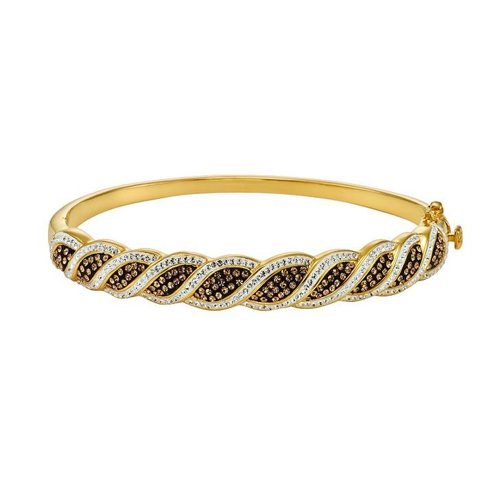 Champagne Brilliance 18k Gold Over Silver Crystal Swirl Hinged Bangle Bracelet, Women's, Size: 7.5, Brown