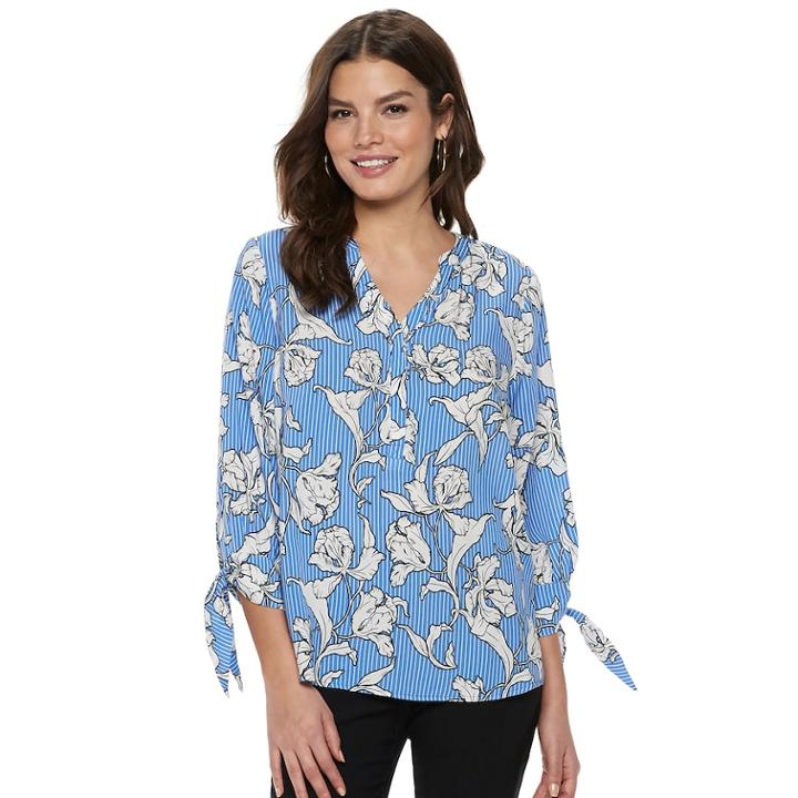 Women's Apt. 9&reg; Knot Sleeve Blouse, Size: Large, Med Blue