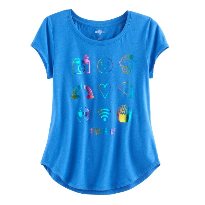 Girls Plus Size So&reg; Rolled Cuff Graphic Tee, Size: 12 1/2, Dark Blue
