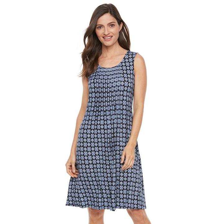 Women's Croft & Barrow® Pintuck Fit & Flare Dress, Size: Medium, Dark Blue