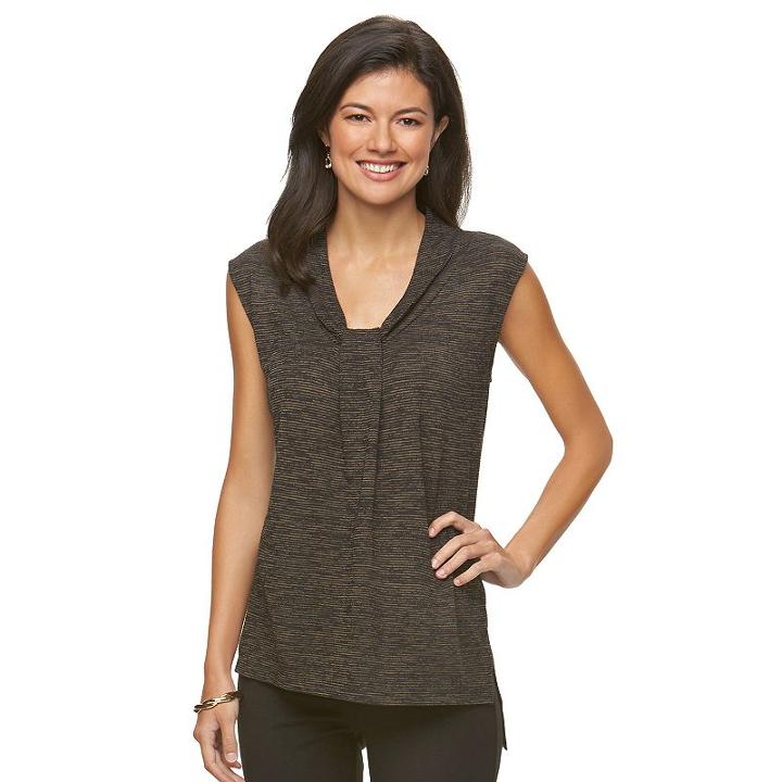 Women's Dana Buchman Print Knot-front Top, Size: Large, Med Brown