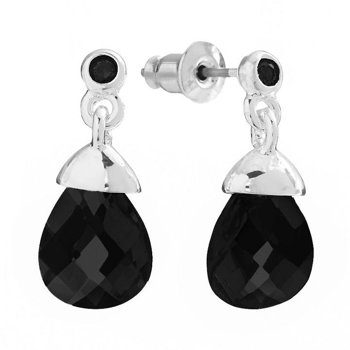 Silver Tone Cubic Zirconia Teardrop Earrings, Women's, Black