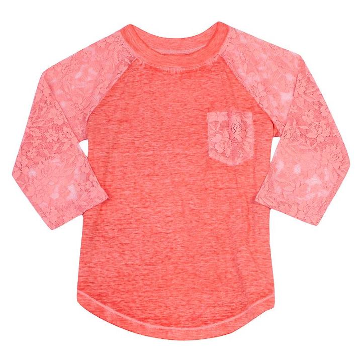 Girls Plus Size Harper & Elliott Lace Raglan Tee, Girl's, Size: Xxl Plus, Lt Orange