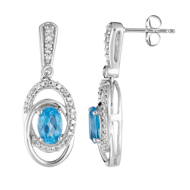 10k White Gold Swiss Blue Topaz & 1/5 Carat T.w. Diamond Interlocking Hoop Drop Earrings, Women's