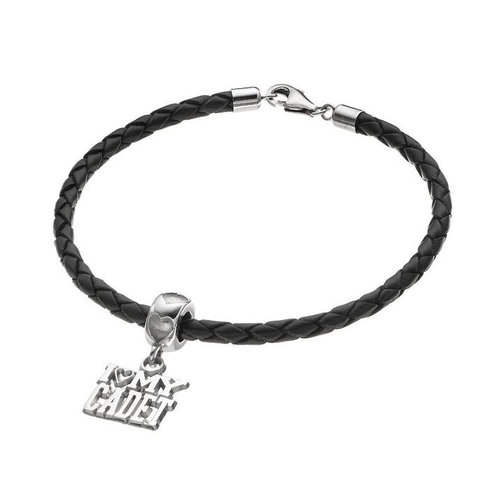 Logoart Sterling Silver & Leather I Love My Cadet Charm Bracelet, Women's, Size: 7.5, Grey