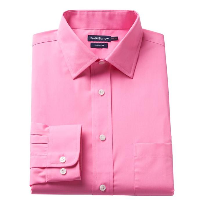 Men's Croft & Barrow&reg; Fitted Solid Easy Care Spread-collar Dress Shirt, Size: 17.5-32/33, Med Pink