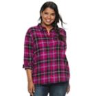 Juniors' Plus Size So&reg; Button-front Flannel Shirt, Teens, Size: 3xl, Dark Pink
