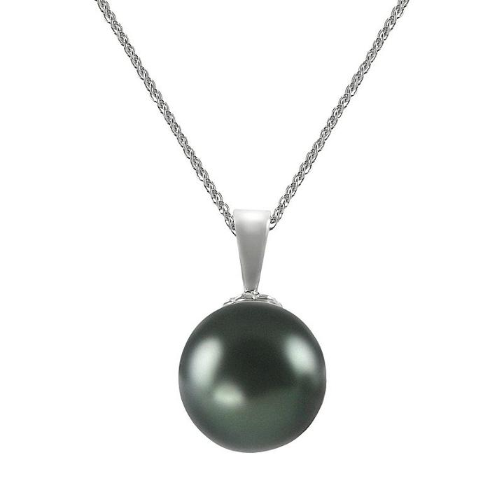 18k White Gold 1/4-ct. T.w. Diamond And Tahitian Cultured Pearl Pendant, Women's, Size: 18, Black