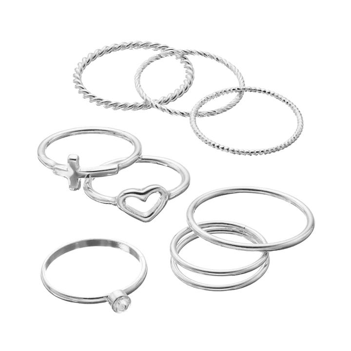 Lc Lauren Conrad Heart, Cross & Textured Ring Set, Women's, Size: 9, Silver