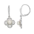 Sterling Silver Freshwater Cultured Pearl & Cubic Zirconia Flower Drop Earrings, Women's, White