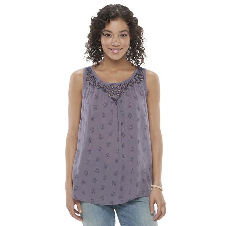 Juniors' Mudd&reg; Embroidered Yoke Tank, Girl's, Size: Large, Med Purple