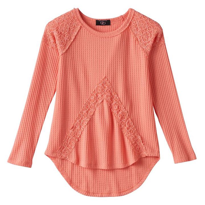 Girls 7-16 It's Our Time Lace Thermal Top, Girl's, Size: Xl, Orange