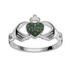 Sterling Silver 1/10-ct. T.w. Green Diamond Claddagh Ring, Women's, Size: 8