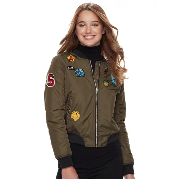 Juniors' Sebby Flight Bomber Jacket, Teens, Size: Large, Dark Green