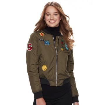 Juniors' Sebby Flight Bomber Jacket, Teens, Size: Large, Dark Green