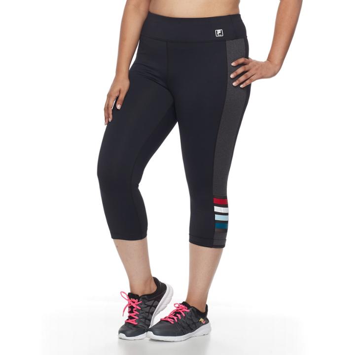 Plus Size Fila Sport&reg; Striped Mesh Capri Leggings, Women's, Size: 3xl, Black