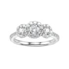 14k White Gold 1 Carat T.w. Diamond 3-stone Halo Anniversary Ring, Women's, Size: 5