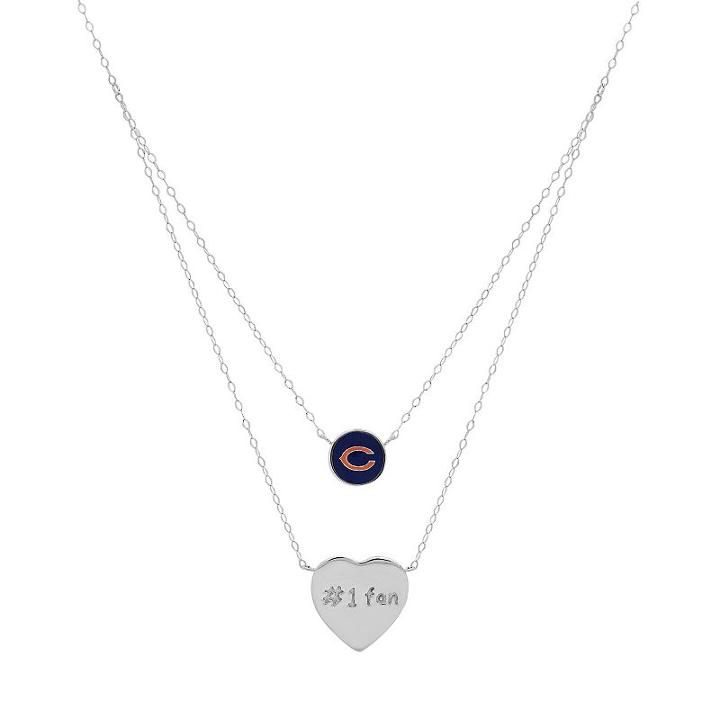 Sterling Silver Chicago Bears #1 Fan Heart Necklace, Women's, Size: 18