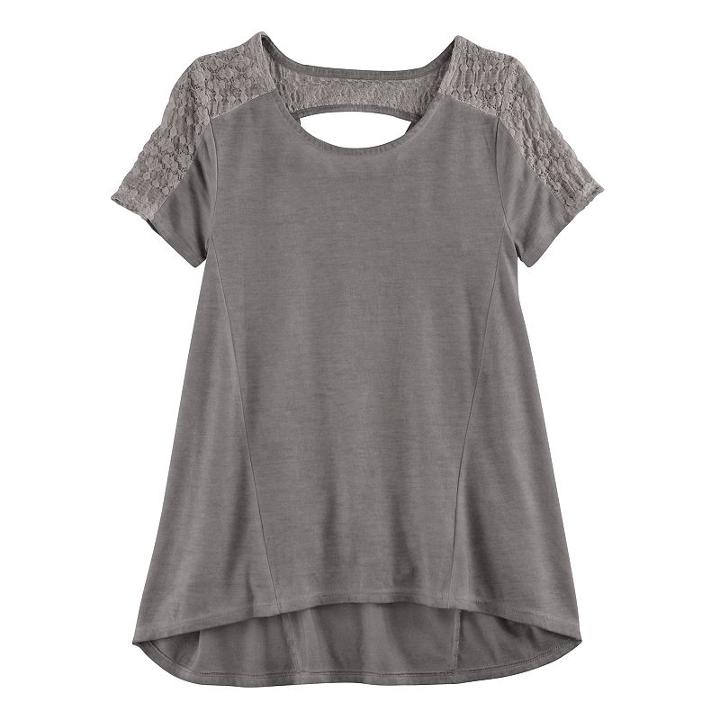 Girls 7-16 & Plus Size Mudd&reg; Lace Keyhole Swing Tee, Size: 14 1/2, Med Grey