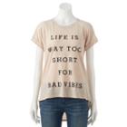 Juniors' Life Is Way Too Short High-low Graphic Tee, Girl's, Size: Small, Med Beige