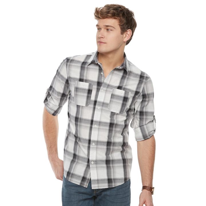 Men's Urban Pipeline Awesomely Soft Plaid Button-down Shirt, Size: Medium, Grey (charcoal)