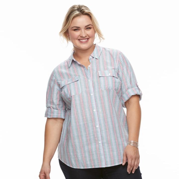 Plus Size Croft & Barrow&reg; Roll-tab Woven Shirt, Women's, Size: 2xl, Med Pink
