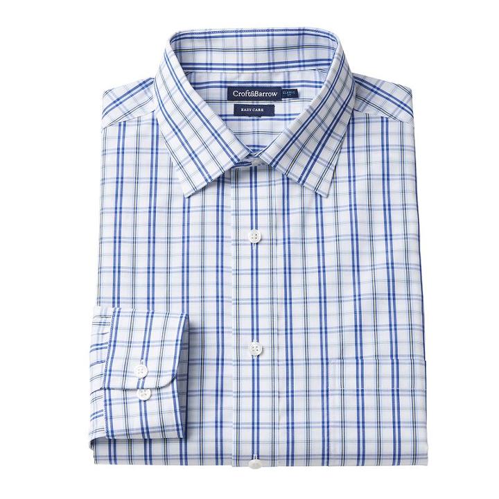 Men's Croft & Barrow® Fitted Solid Easy Care Spread-collar Dress Shirt, Size: 16-34/35, Blue