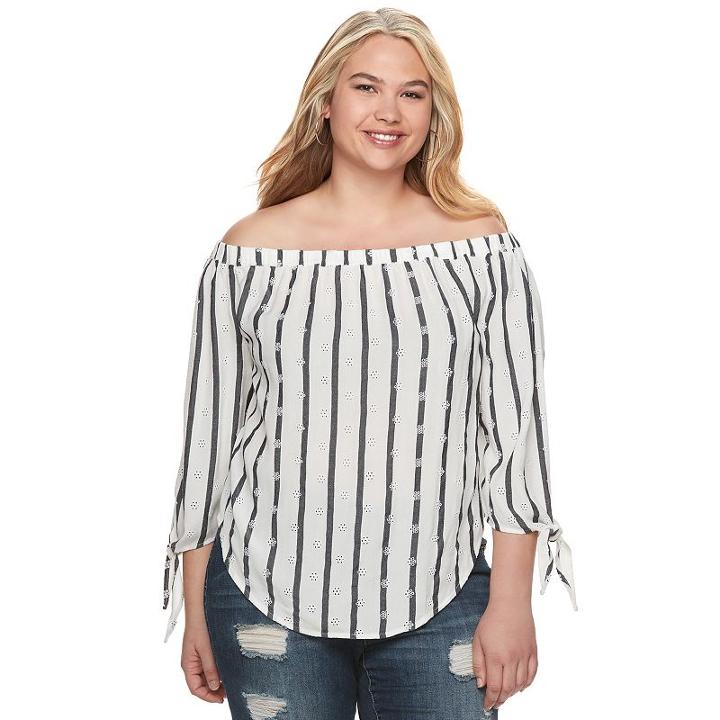 Juniors' Plus Size So&reg; Striped Eyelet Off The Shoulder Top, Girl's, Size: 2xl, White