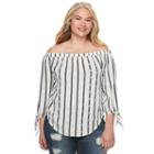 Juniors' Plus Size So&reg; Striped Eyelet Off The Shoulder Top, Girl's, Size: 2xl, White