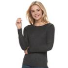 Juniors' Pink Republic Lace-up Shoulder Ribbed Sweater, Teens, Size: Medium, Dark Grey