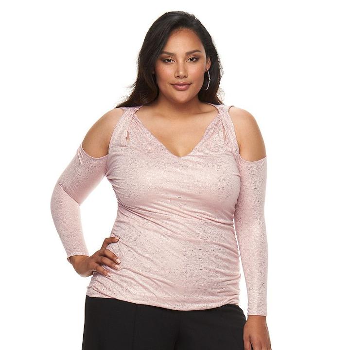 Plus Size Jennifer Lopez Metallic Cold-shoulder Tee, Women's, Size: 2xl, Pink