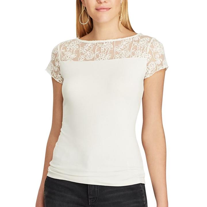 Women's Chaps Lace-trim Short Sleeve Tee, Size: Xs, White