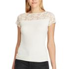 Women's Chaps Lace-trim Short Sleeve Tee, Size: Xs, White