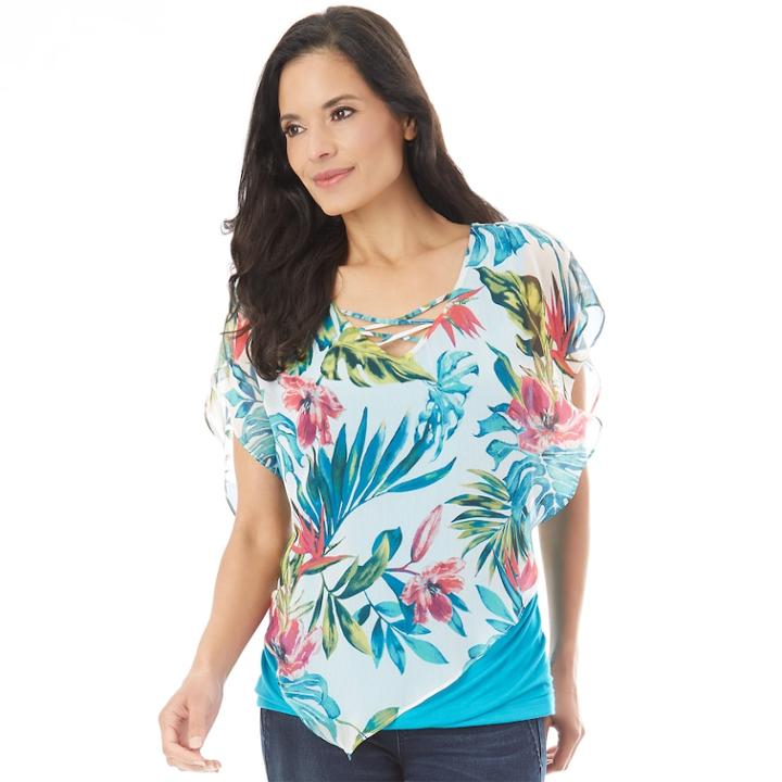 Women's Apt. 9&reg; Printed Popover Top, Size: Medium, White Floral