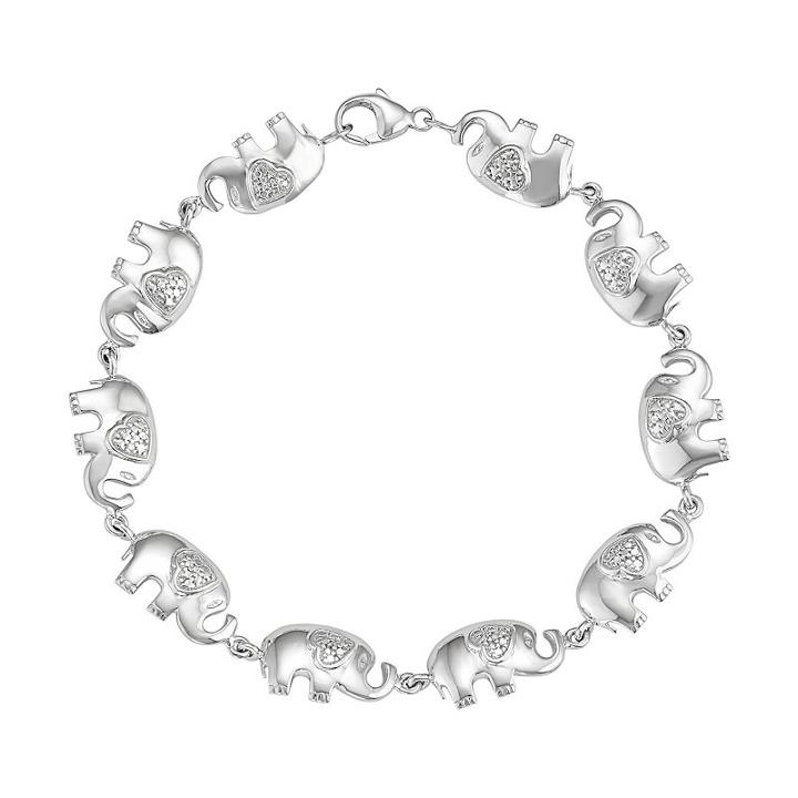 Sterling Silver Diamond Accent Elephant Bracelet, Women's, Size: 8, White
