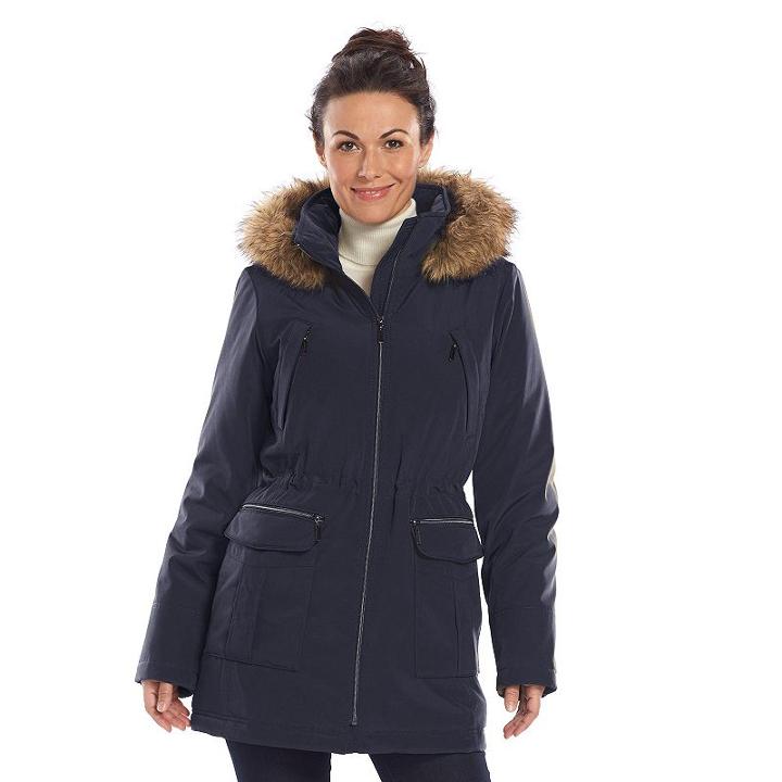 Women's Croft & Barrow&reg; Hooded Anorak Stadium Jacket, Size: Large, Blue (navy)