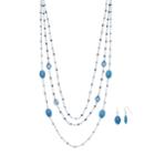 Blue Bead Multi Strand Necklace & Drop Earring Set, Women's