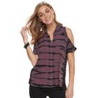 Women's Rock & Republic&reg; Twisted Sleeve Cold-shoulder Shirt, Size: Large, Med Purple