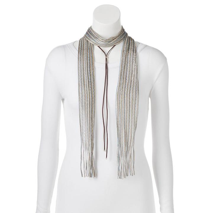 Mudd&reg; Striped Skinny Scarf & Bolo Necklace Set, Women's, Med Green