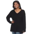Juniors' Plus Size It's Our Time Crossback Tunic Sweater, Teens, Size: 3xl, Black